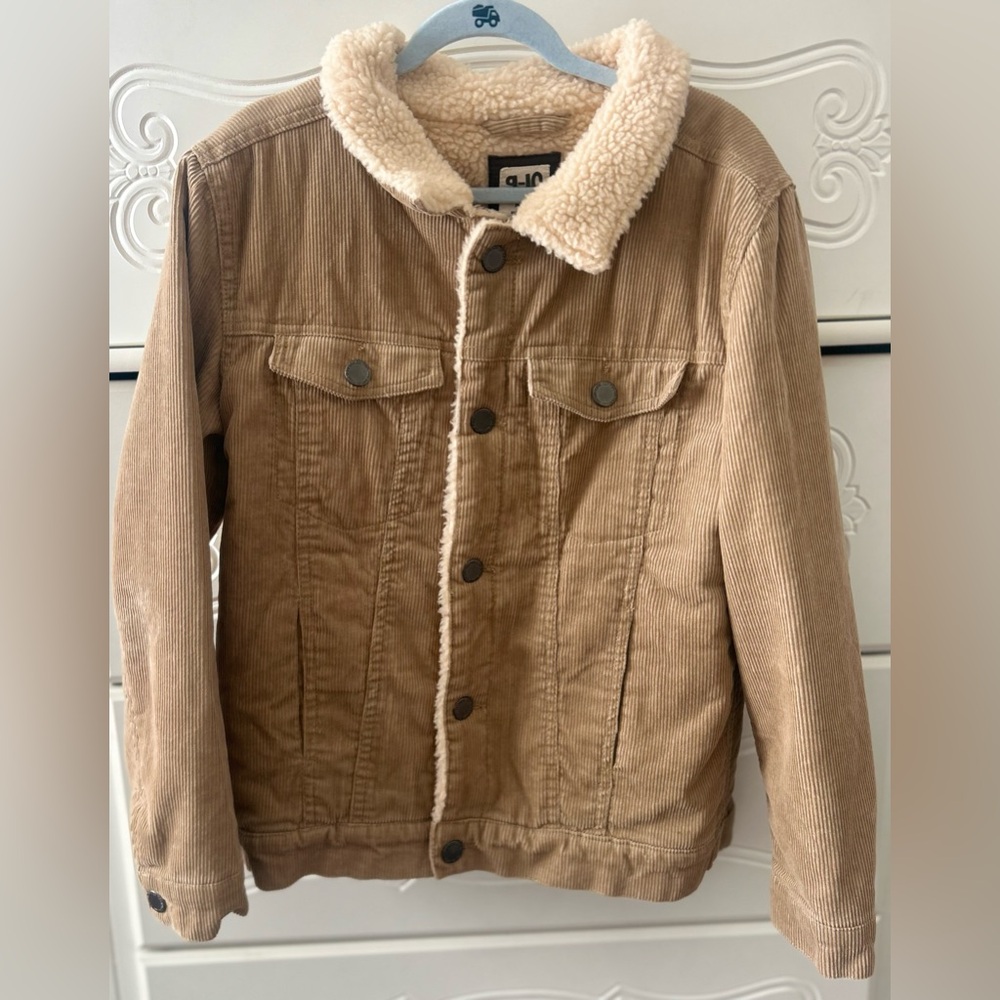 Cotton On Kids Tan Corduroy Jacket with Cream Sherpa Collar